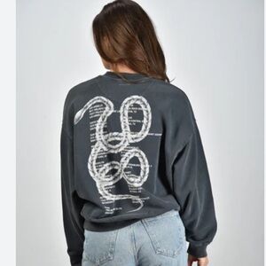 ANINE BING Jaci Sweatshirt Twisted Snake in Washed Black size XS NEW